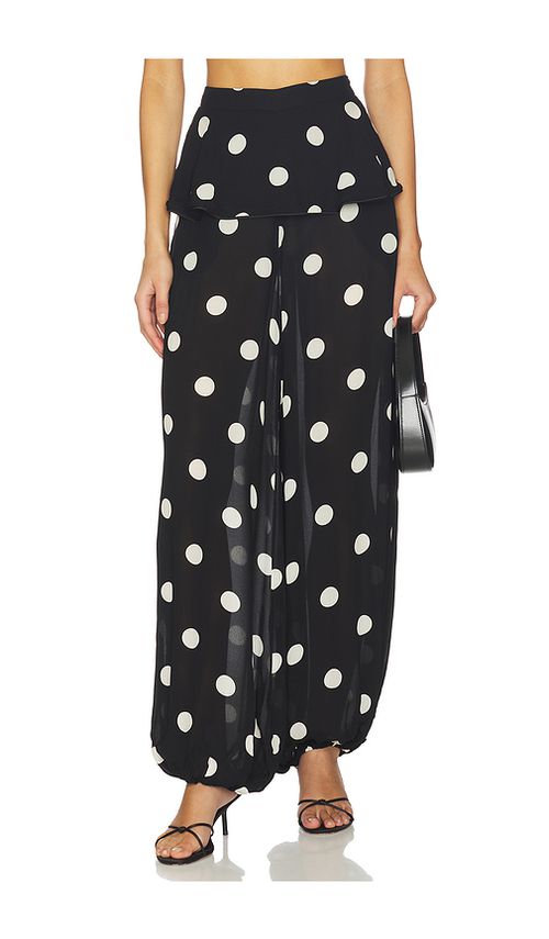 ADRIANA DEGREAS Polka Dot Peplum Pants in Black. XS. Also in S