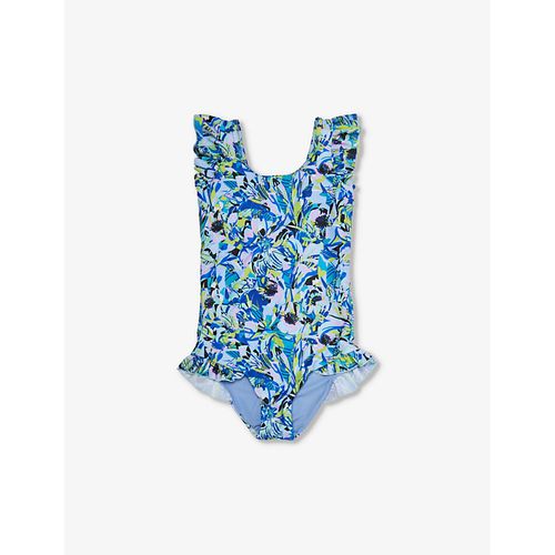 Girls Blue Kids Amelia Frill-trim Graphic-print Recycled-polyester Swimsuit 3-8 Years 5-6 Years