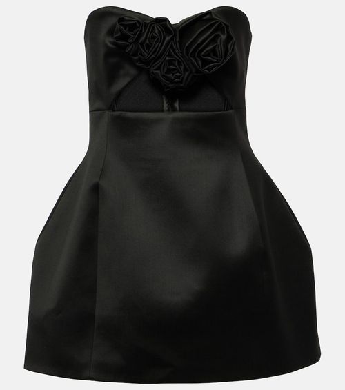 Floral-appliqué bustier minidress