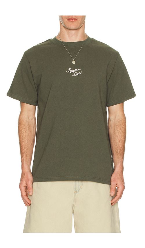 Rhythm Heavy Vintage Embroidered T-Shirt in Olive. L. Also in M, S, XL/1X