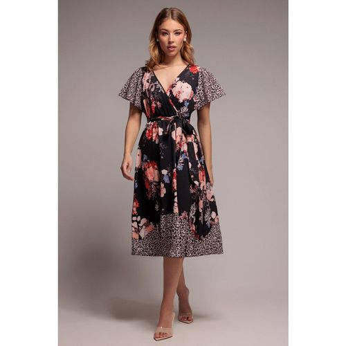 Goddiva Flutter Sleeve Printed Midi Dress - Leopard Print