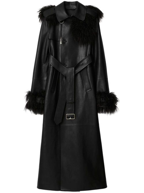 Long leather trench coat - Black
