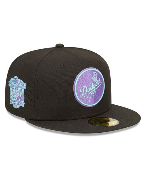 New Era 남성 Men's Black Los Angeles Dodgers 40th Anniversary Black Light 59FIFTY Fitted Hat - Black