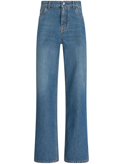 Pegaso-embroidered wide-leg jeans - Blue
