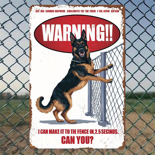 TEMU Vintage Aluminum Warning Sign With German Shepherd Design, 8x12 Inch Rustic Wall Art For Home, Office, Or Garden Decor, Perfect Gift For Dog