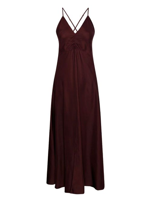 forte forte red dress spaghetti strap dress in stretch silk satin pomegranate