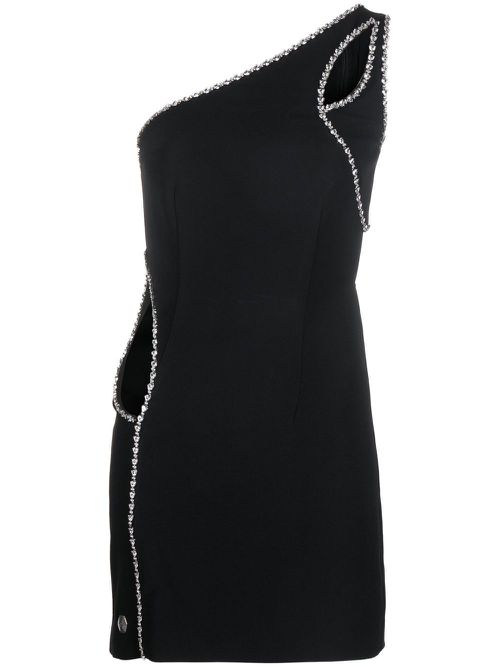 Crystal embellished asymmetrical mini dress - Black