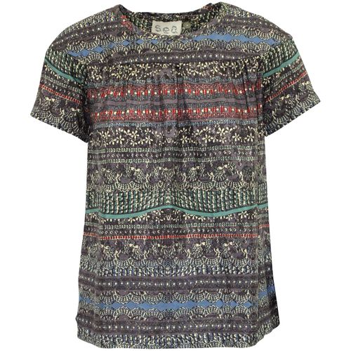 Multi-Abstract Print Top in Multicolor Silk