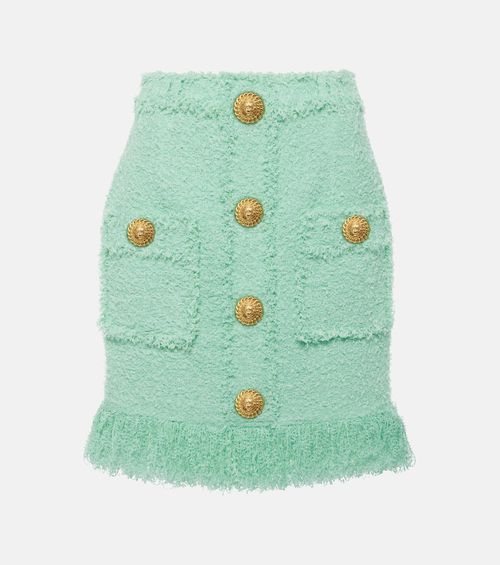 Fringed tweed miniskirt