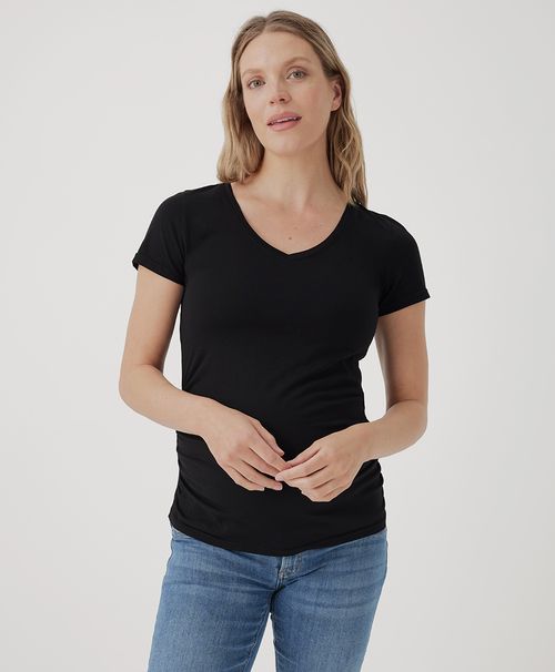 Women's Black Maternity Ruched V-Neck Tee
