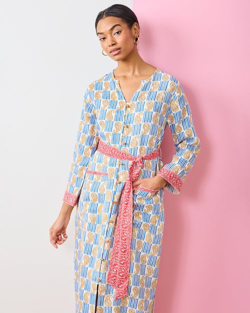 Printfresh x Pencil & Paper Linen Button-Front Long-Sleeve Midi Dress in PF + Pencil & Paper Co. Island Paisley | Women's Plus 3X | White