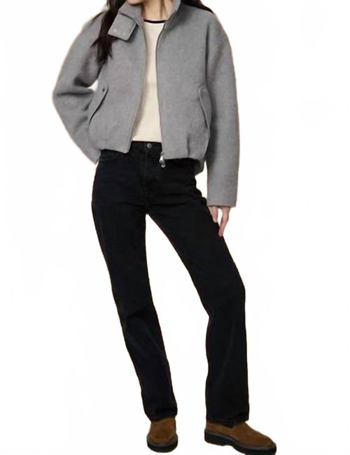 Pleated Hem Bomber Jacket In Light Gray