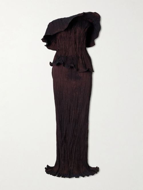 Pleated Off-the-shoulder Taffeta Gown - Purple