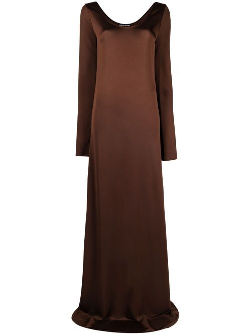 Long-sleeve flared maxi dress - Brown