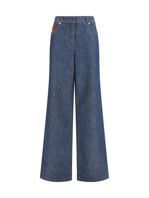 Wide-Leg Chambray Jeans — Navy