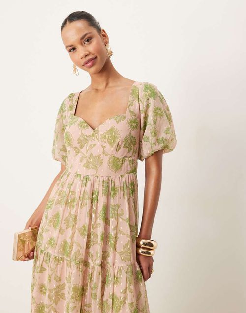 Anaya Floral print sweetheart neck midaxi dress in multi
