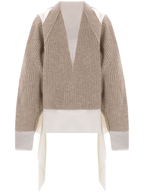 V-neck ribbed sweater - Grey