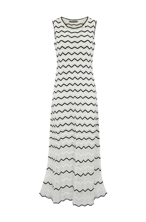 D. Exterior Two-tone Striped Lace Dress