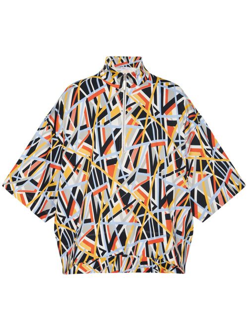 Abstract-print mock-neck polo shirt - Orange