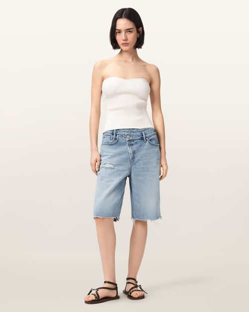 Aki Crossover Wide Leg Denim Shorts