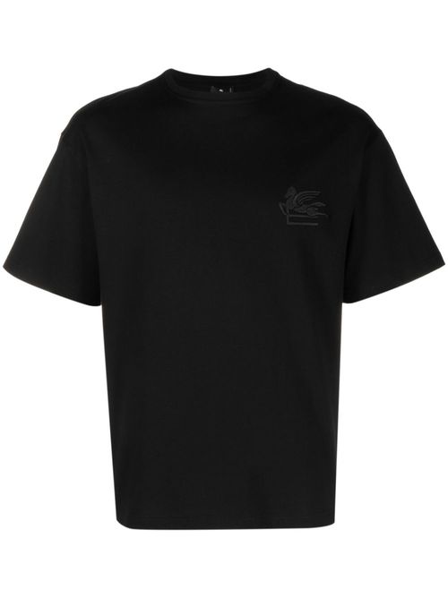 Pegaso embroidered cotton T-shirt - Black
