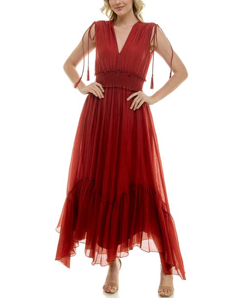 Taylor | Women's V-Neck Handkerchief-Hem Dress - Amber | Realry