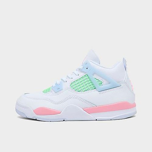 Girls' Little Kids Air Retro 4 Basketball Shoes in White/Medium Soft Pink/Half Blue