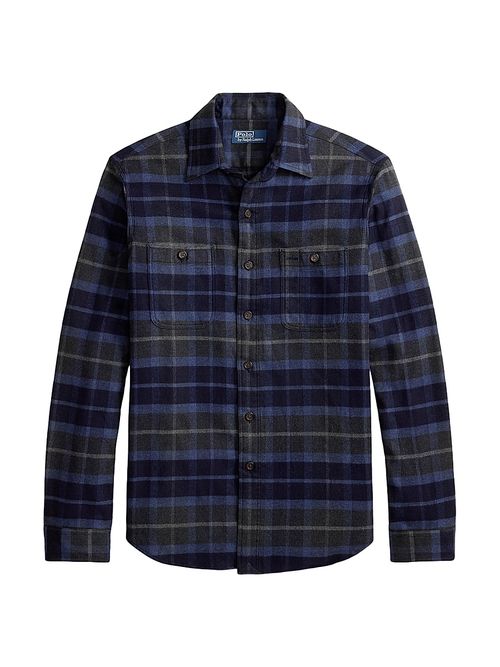 Men's Super Ranch Plaid Cotton Flannel Shirt - Navy Grey Heather Multi