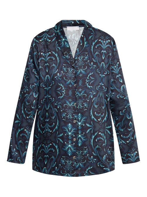 Graphic-print buttoned pajama shirt - Blue