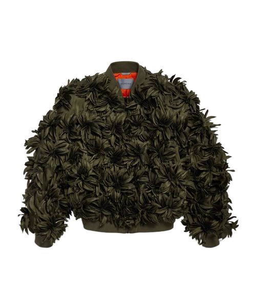 Women's Flowers Cocoon Bomber in Khaki