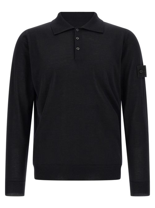 Black Solid Shirt Collar Sweater