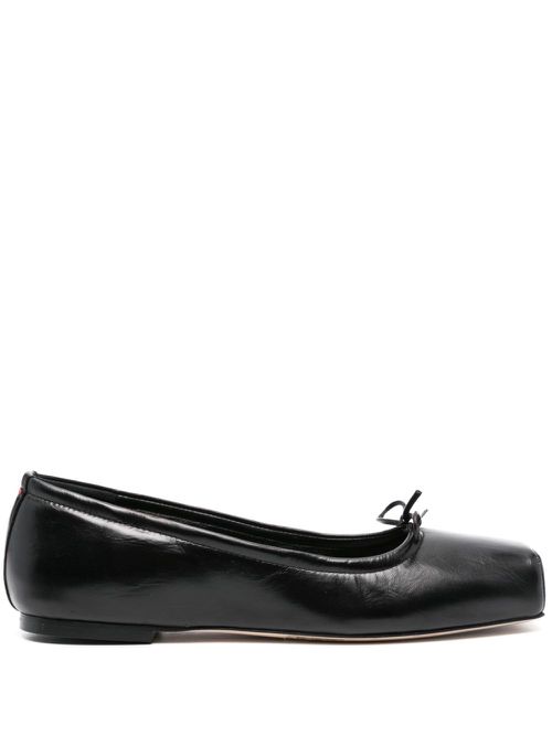 Square-toe leather ballerina shoes - Black