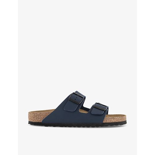 Mens Blue Birko Flor Arizona Double-strap Leather Sandals