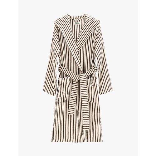Womens Hooded Striped Organic-Cotton Robe