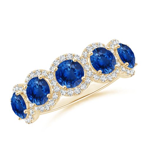 Angara 2.3 Carats Half Eternity Five-Stone Sapphire Halo Ring in 18K Yellow Gold