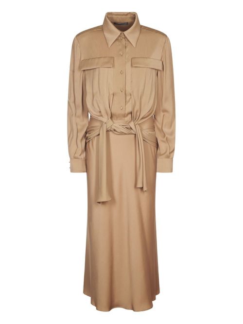 Button-down belted midi dress - Neutrals