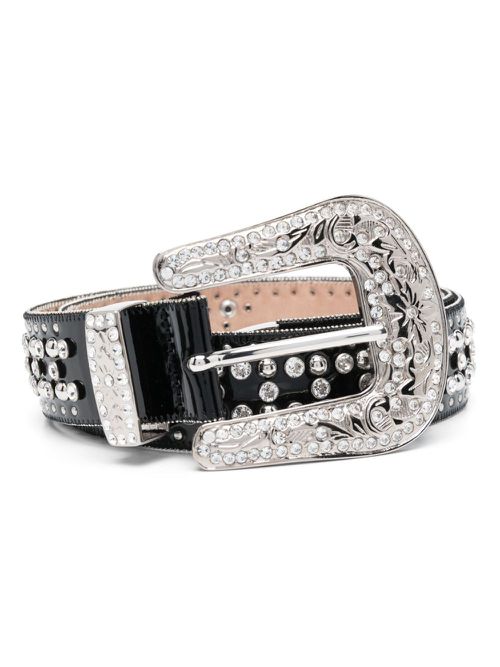 Crystal-embellished leather belt - Black
