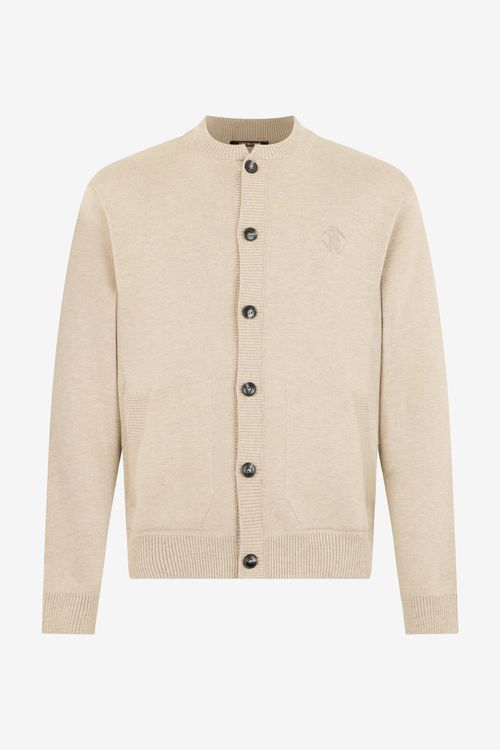 Beige Cardigan With Embroidered Monogram Rc
