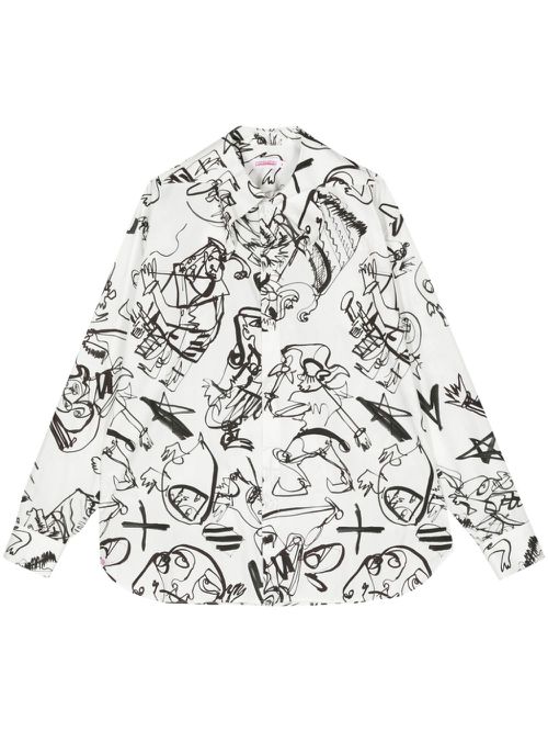 Sketch-print organic cotton shirt - White