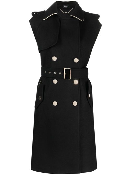 Double-breasted sleeveless coat - Black