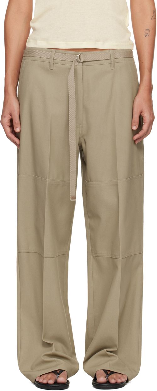 Beige Twill Paneled Trousers