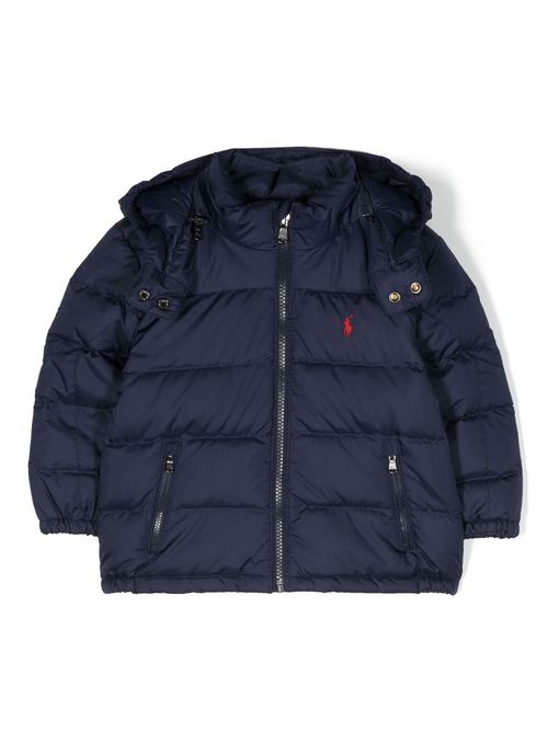 Polo Pony-print padded hooded jacket - Blue