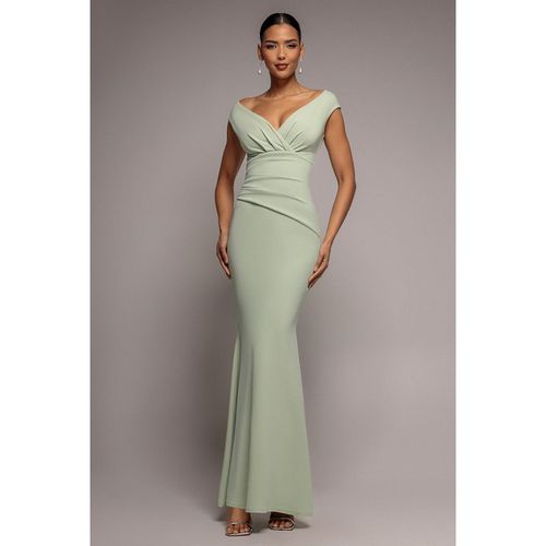 Goddiva Bardot Pleated Maxi Dress - Sage Green