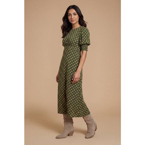 Dorothy Perkins Petite Green Spot Shirred Cuff Midi Dress In Pink