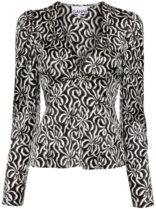 Graphic-print silk blouse - Black