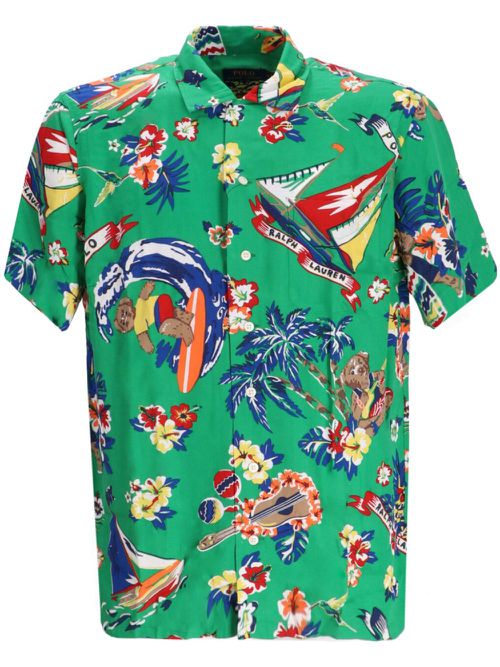 Polo Bear-print camp shirt - Green