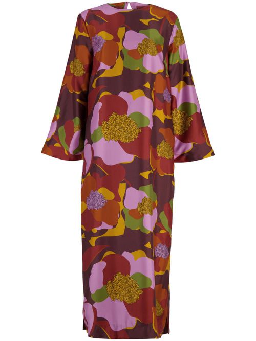 Shirley graphic-print silk-twill dress - Brown