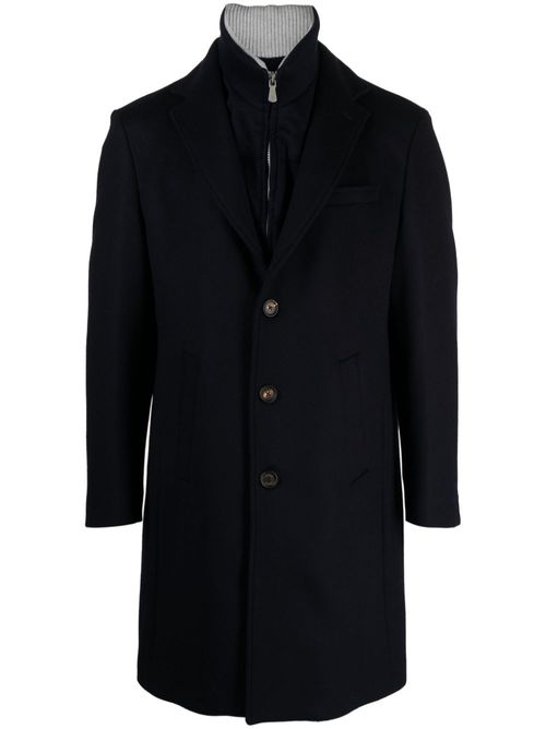 Double-layer long-length single-breasted coat - Blue