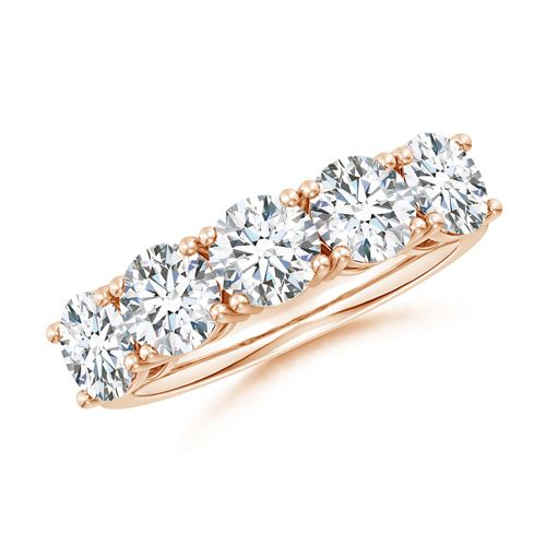Angara 3.15 CTW Lab-Grown Prong-Set Round Diamond Five Stone Wedding Ring in 14K Rose Gold