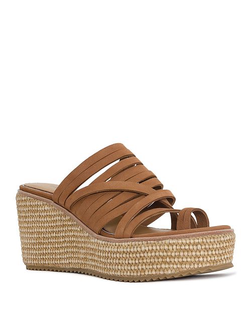 Women's Leather Toe Loop Wedge Slide Sandals